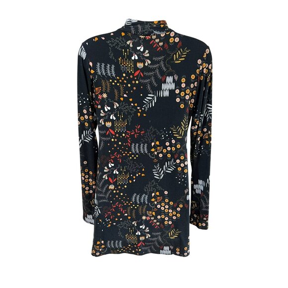 Salaam XS Black Floral Print Long Sleeve V-Neck Tunic Top - Picture 3 of 7